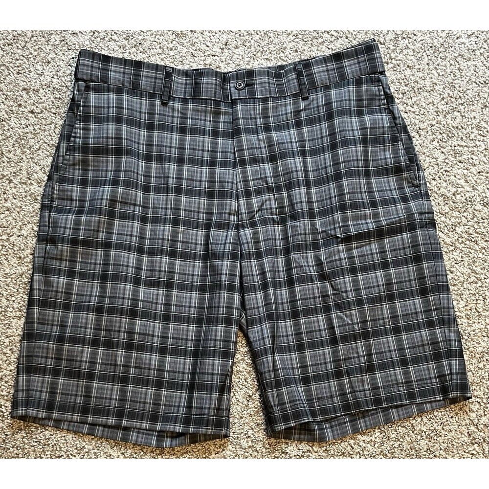 Men's Grand Slam Black/Gray Plaid Golf Shorts, Size 36